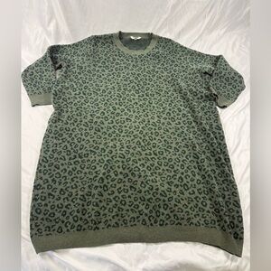 Terra & Sky Leopard Sweater Dress 4X Plus Size Green Animal Print Tunic